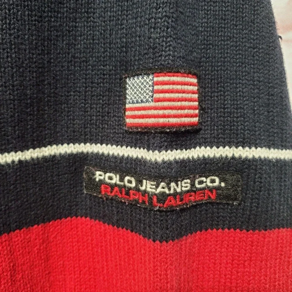 VTG‎ Ralph Lauren Polo Jeans Co Sweater Mens Large Red USA Flag Cotton Y2K Retro